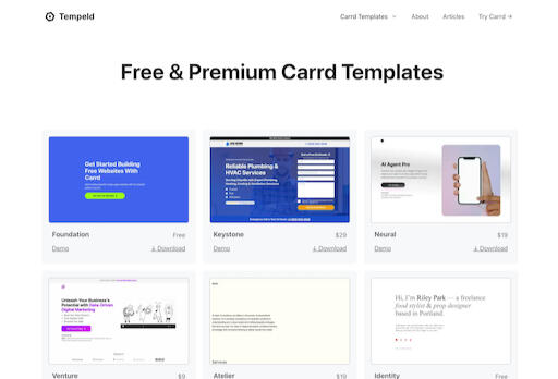 Carrd Templates Tempeld